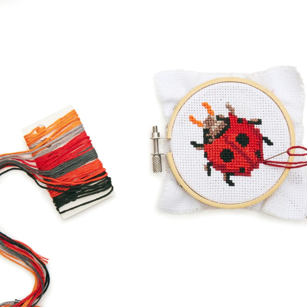 Kikkerland Mini Cross Stitch Embroidery Kit Ladybug